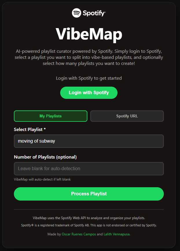VibeMap playlist curator interface